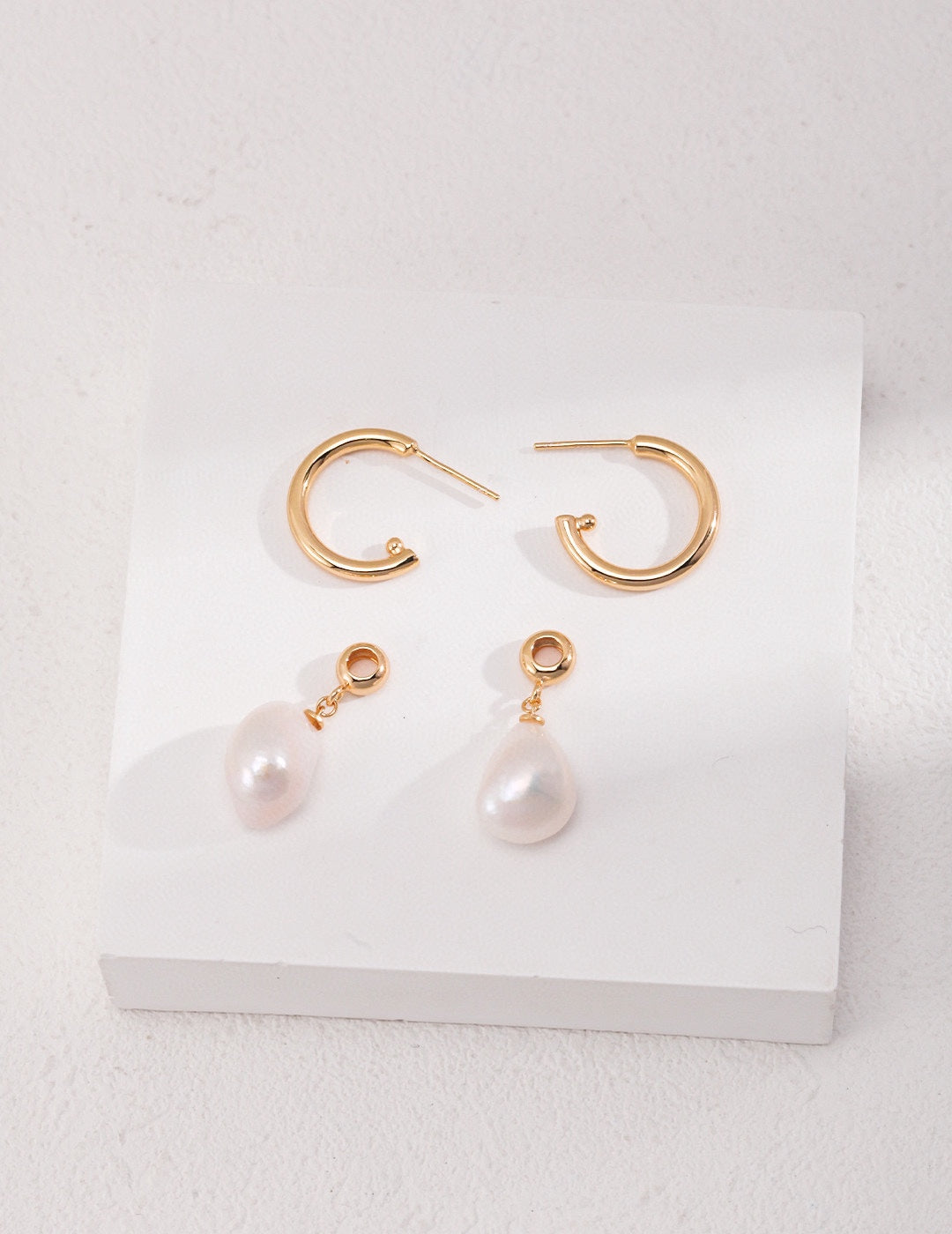 Silver Pearl Charm Huggies in Gold Color Earrings - Xaxa&Sie