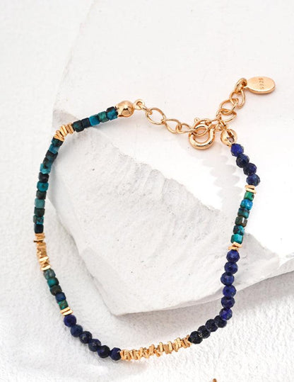 Silver Matching Couple Bracelets with Synthetic Emerald & Lapis Lazuli Jewelry - Xaxa&Sie