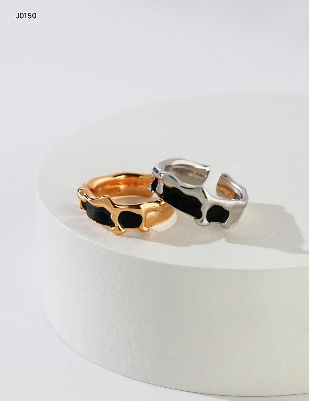 Sterling Silver Matching Couple Rings with Enamel Drip – Unique & Stylish Love Bands - Xaxa&Sie