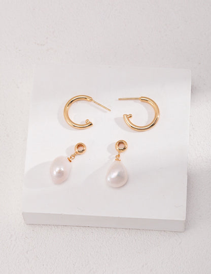 Silver Pearl Charm Huggies in Gold Color Earrings - Xaxa&Sie