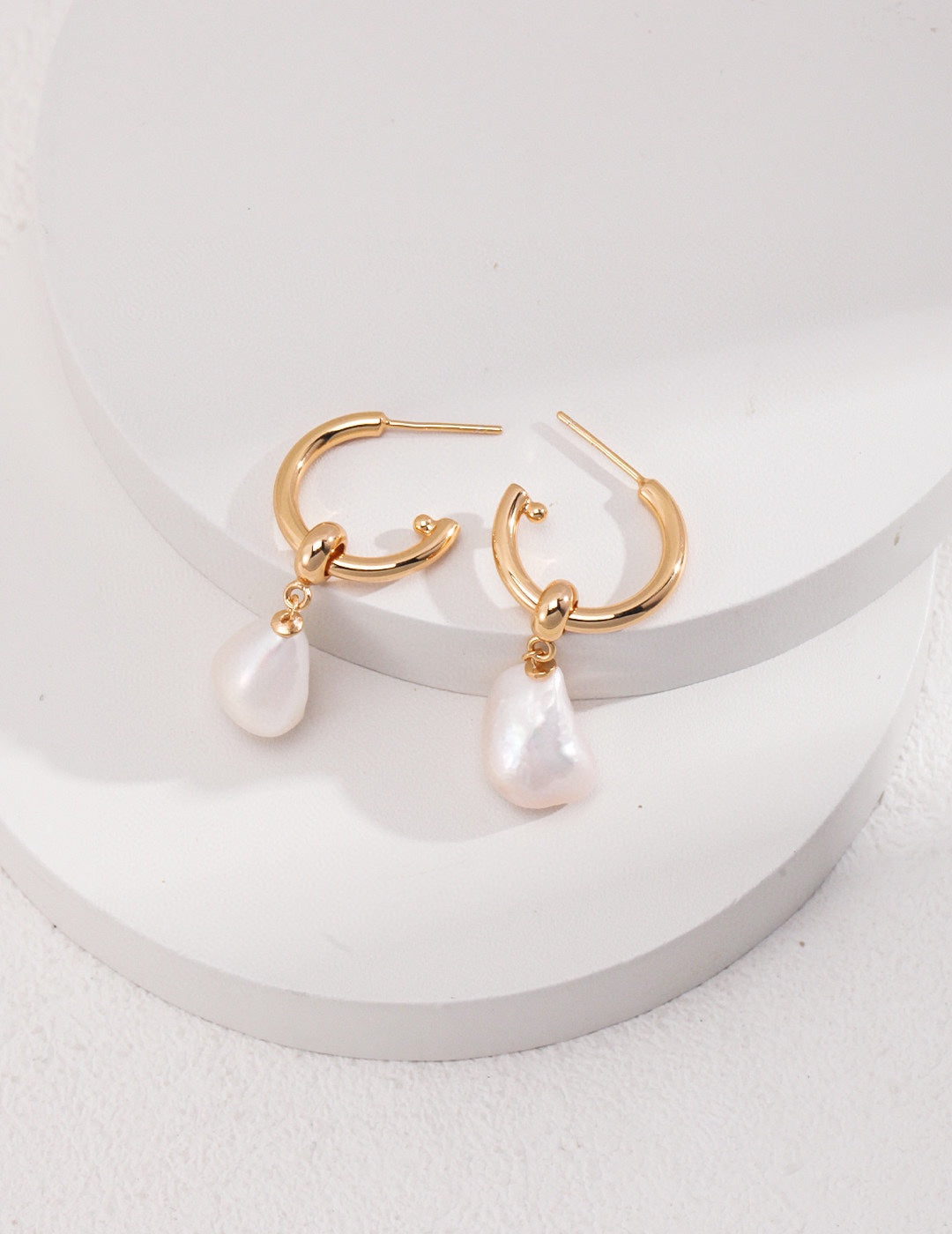 Silver Pearl Charm Huggies in Gold Color Earrings - Xaxa&Sie