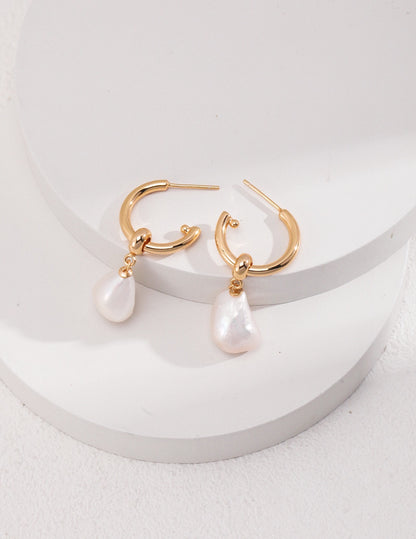 Silver Pearl Charm Huggies in Gold Color Earrings - Xaxa&Sie