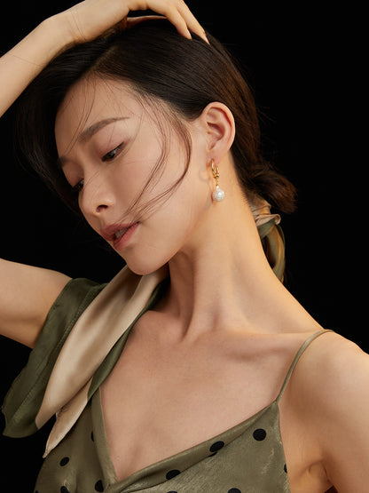 Silver Pearl Charm Huggies in Gold Color Earrings - Xaxa&Sie