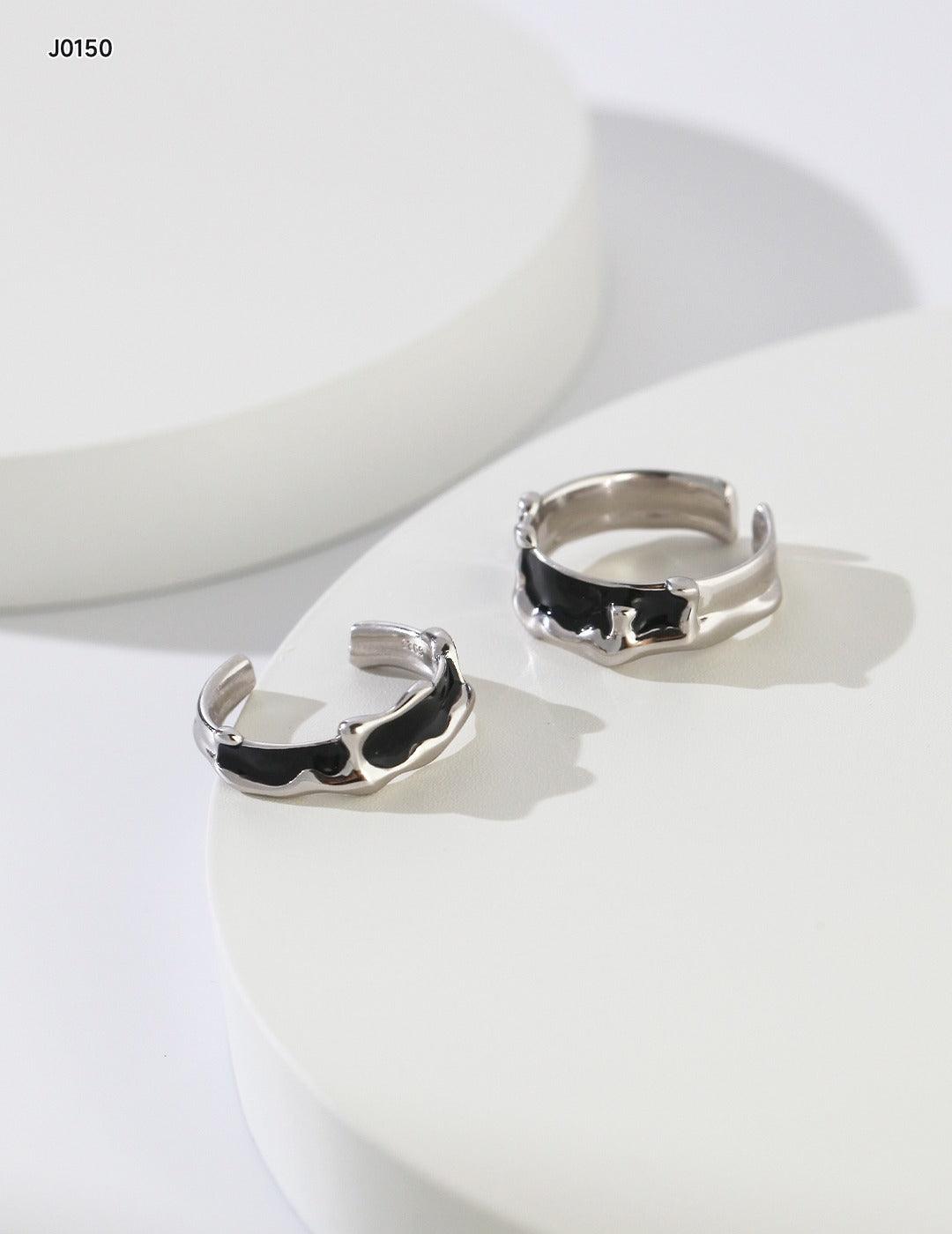 Sterling Silver Matching Couple Rings with Enamel Drip – Unique & Stylish Love Bands - Xaxa&Sie