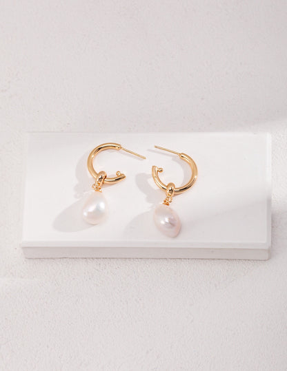 Silver Pearl Charm Huggies in Gold Color Earrings - Xaxa&Sie