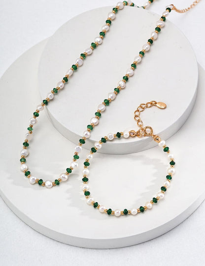 Elegant Emerald Preal Necklace & Gold Bracelet Set – Charm women Jewelry - Xaxa&Sie